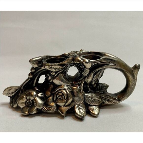 VTG,Made In Japan Lipstick Candle Art Deco Flowers Metal Ornate Collectable - Picture 2 of 4